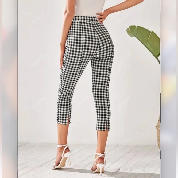 NWOT High-Waisted Black and White Gingham Capris - Picture 4 of 5